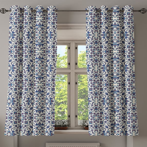 Ambesonne Orient Grommet Curtain, Moroccan Oriental, 50" x 63", Vermilion Indigo