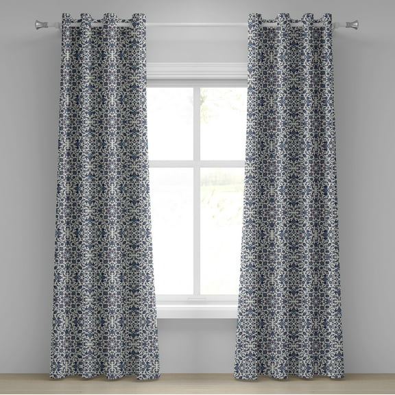 Ambesonne Orient Grommet Curtain, Moroccan Oriental, 50" x 84", Vermilion Indigo