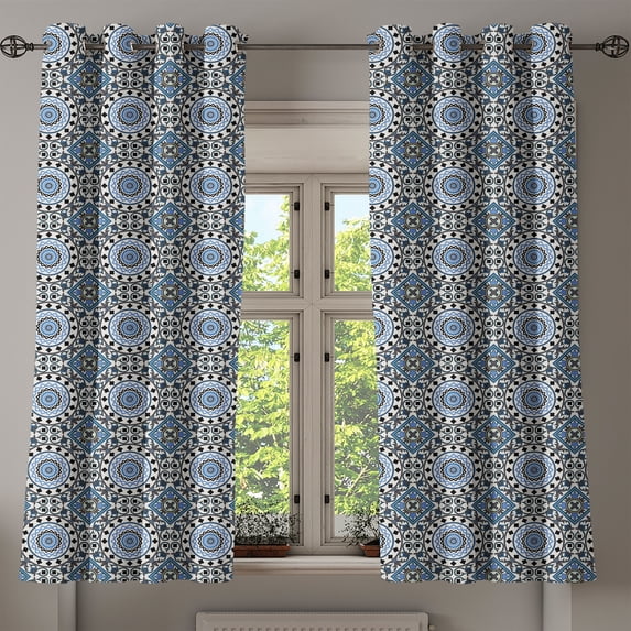 Ambesonne Orient Grommet Curtain, Mosaic Motifs, 50" x 54", Grey White Blue
