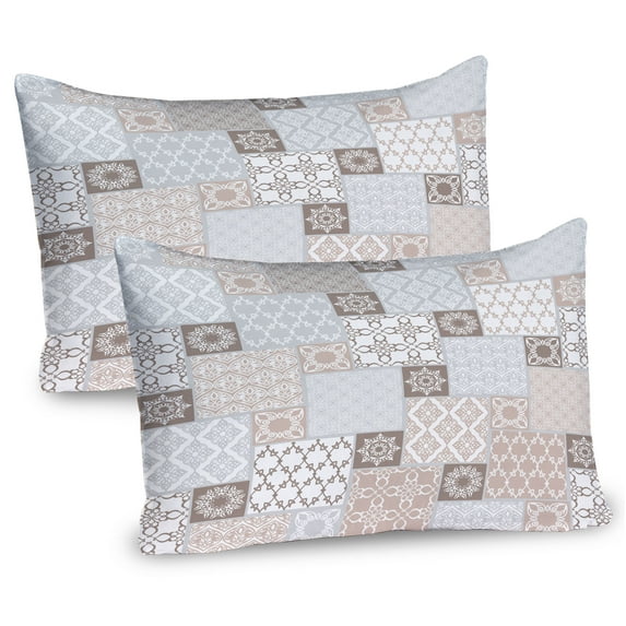Ambesonne Orient Pillow Sham 2 Pack, Pastel Oriental Motif, 36"x20", White Beige Grey