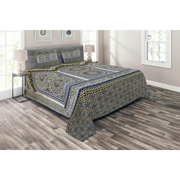 Ambesonne Orient Quilted Coverlet 3 Pcs, Colorful Old Ottoman, Queen Size, Multicolor