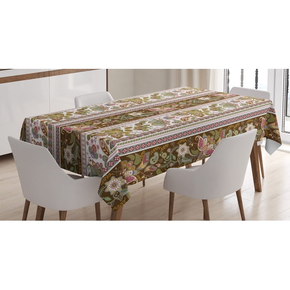 Ambesonne Orient Tablecloth Rectangular Table Cover, Persian Floral Pattern, 52"x70", Multicolor