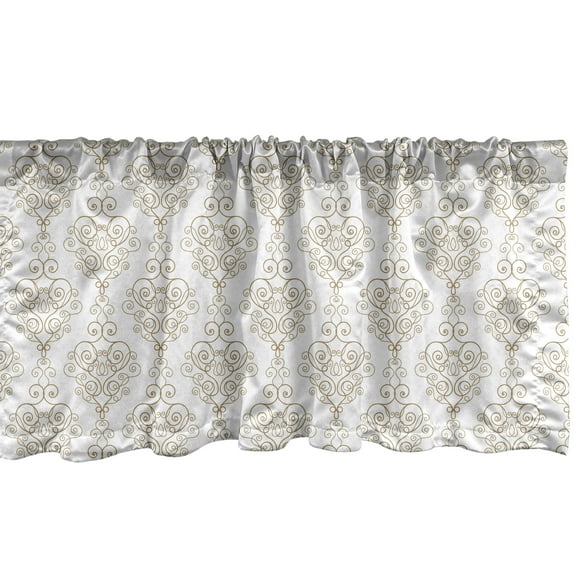 Ambesonne Orient Valance Pack of 2, Vintage Curlicue Motifs, 54"X12", Dark Khaki and White