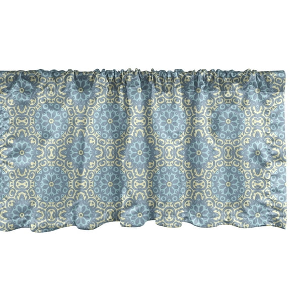 Ambesonne Orient Window Valance, Eastern Style Swirl Tile, 54" X 12", Pale Blue Pale Yellow