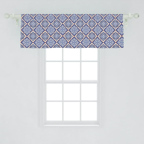 Ambesonne Orient Window Valance, Vintage Moroccan Tiles Pattern Middle Geometric, Curtain Valance for Kitchen Bedroom Decor with Rod Pocket, 54" X 18", Violet Blue Coconut