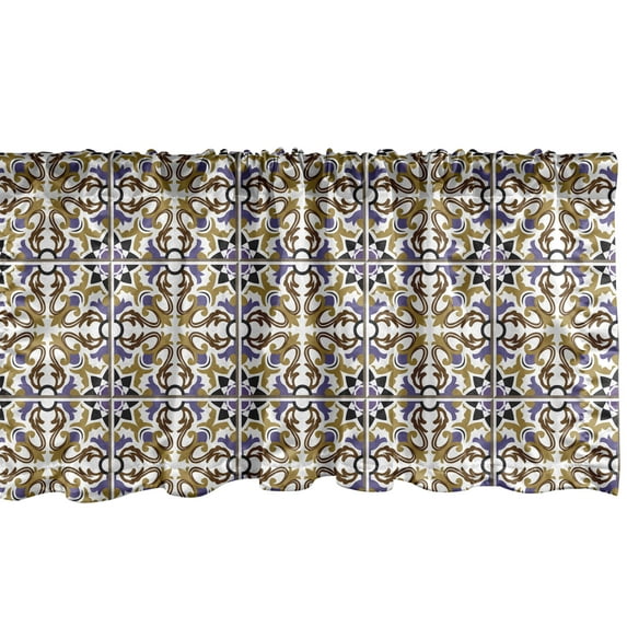 Ambesonne Orient Window Valance, Vintage Style Mosaic Tiles, 54" X 18", White Multicolor