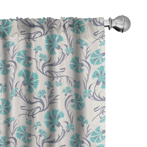 Ambesonne Oriental 4-Panel Curtains, Bohemian Carnation Bloom, 56"x84", Seafoam Purpleblue and Ivory