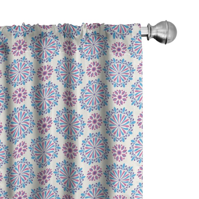 Ambesonne Oriental 4-Panel Curtains, Colorful Mandalas Images, 56"x63", Blue Fuchsia