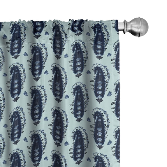 Ambesonne Oriental Window Curtains, Eastern Floral Pattern, Each 28" W x 63" L, Mint Green and Indigo