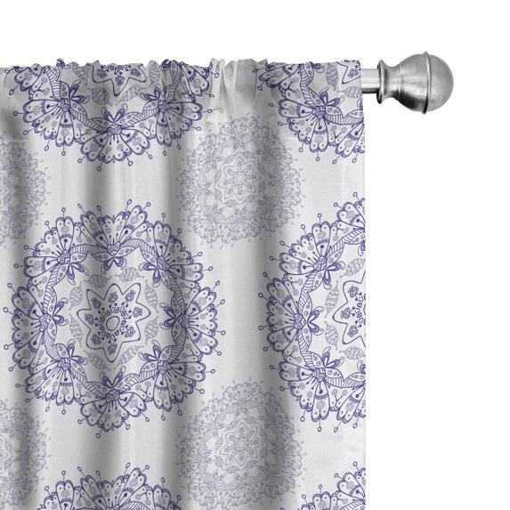 Ambesonne Oriental 4-Panel Curtains, Floral Mandala with Hearts, 56"x84", Dark Lavender White