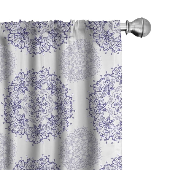 Ambesonne Oriental 4-Panel Curtains, Floral Mandala with Hearts, 56"x95", Dark Lavender White