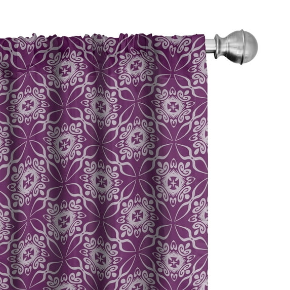 Ambesonne Oriental Window Curtains, Floral Tiles Purple Tones, Each 28" W x 95" L, Pale Mauve and Purple