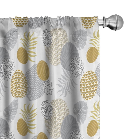 Ambesonne Oriental Window Curtains, Geometric and Floral Art, Each 28" W x 84" L, Earth Yellow Pale Grey