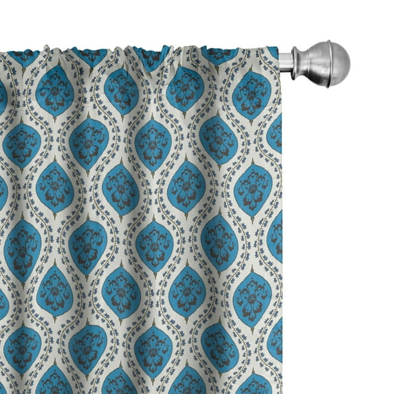 Ambesonne Oriental Window Curtains, Exotic Lines Orient Print, Each 28" W x 84" L, Violet Blue and Coconut