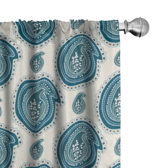 Ambesonne Oriental Window Curtains, Lilies in Paisley Pattern, Each 28" W x 95" L, Dark Teal Ivory