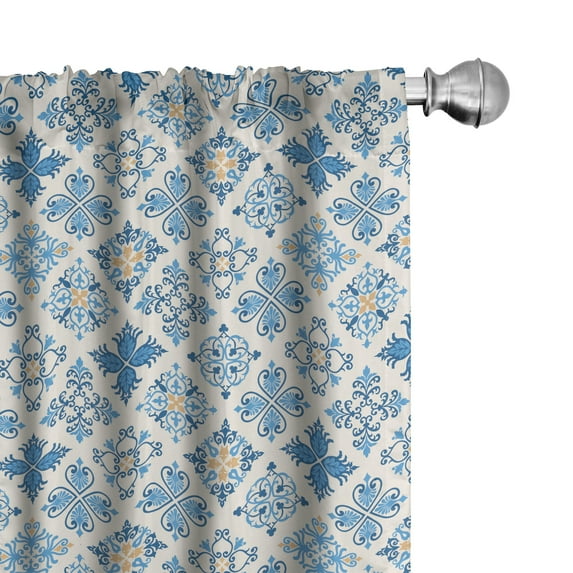 Ambesonne Oriental Window Curtains, Nostalgic and Floral Style, Each 28" W x 95" L, Sky Blue White