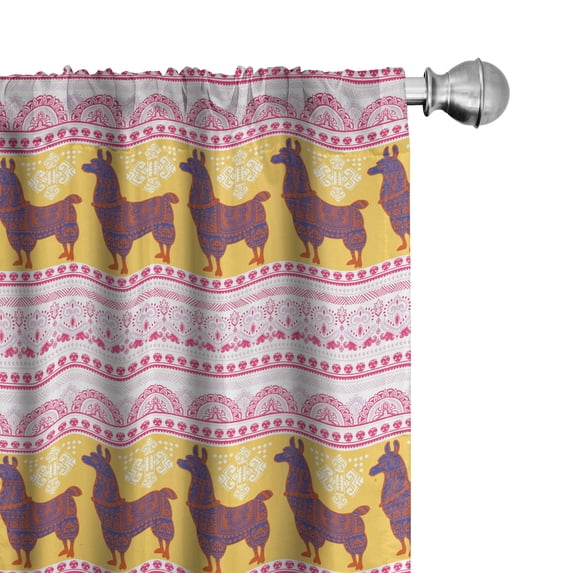Ambesonne Oriental Window Curtains, Ornamental Alpaca or Llama, Each 28" W x 95" L, Mustard Burnt Orange