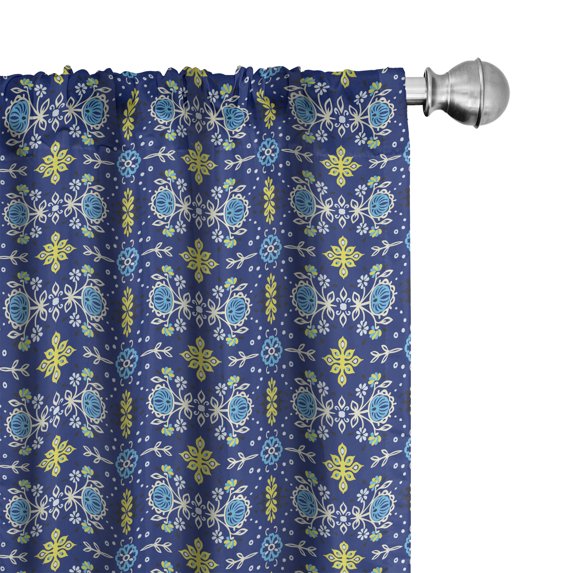 Ambesonne Oriental Window Curtains, Ornamental Details Flowers, Each 28" W x 63" L, Lavender Yellow