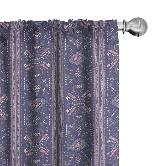 Ambesonne Oriental 4-Panel Curtains, Traditional Eastern Motifs, 56"x63", Dark Indigo Mauve