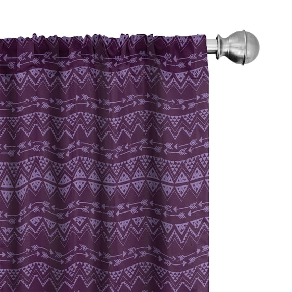 Ambesonne Oriental Window Curtains, Tribal Arrows Zigzags Art, Each 28" W x 84" L, Dark Purple Lavender