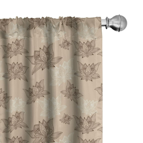 Ambesonne Oriental 4-Panel Curtains, Zentangle Lotus Boho Art, 56"x84", Ecru Dark Brown White