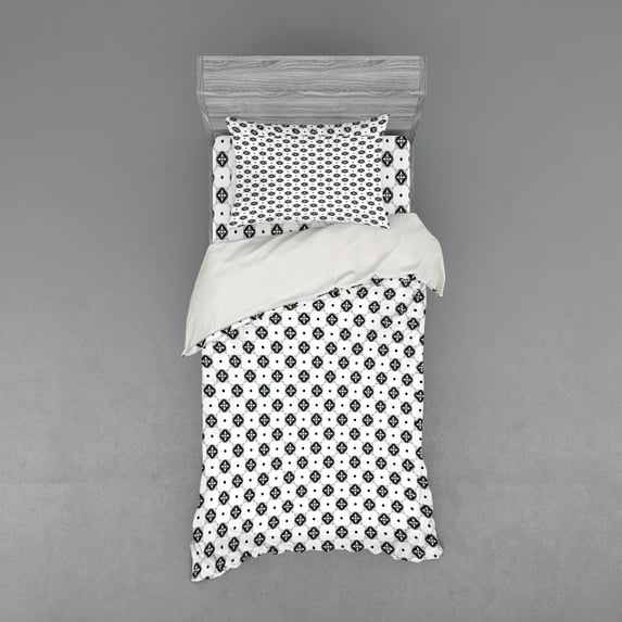 Ambesonne Oriental Bedding Set 3 Pcs, Vintage Moroccan Design, Twin, Grey Black and White