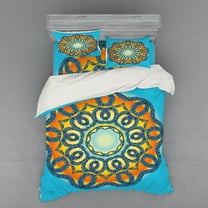 Ambesonne Oriental Bedding Set 4 Pcs, Mandala Floral, Queen, Orange and Blue