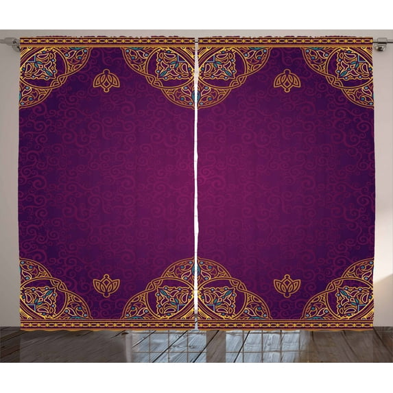 Ambesonne Oriental Curtains 2 Panel Set, Lace Style Ornament, 108" x 108", Multicolor