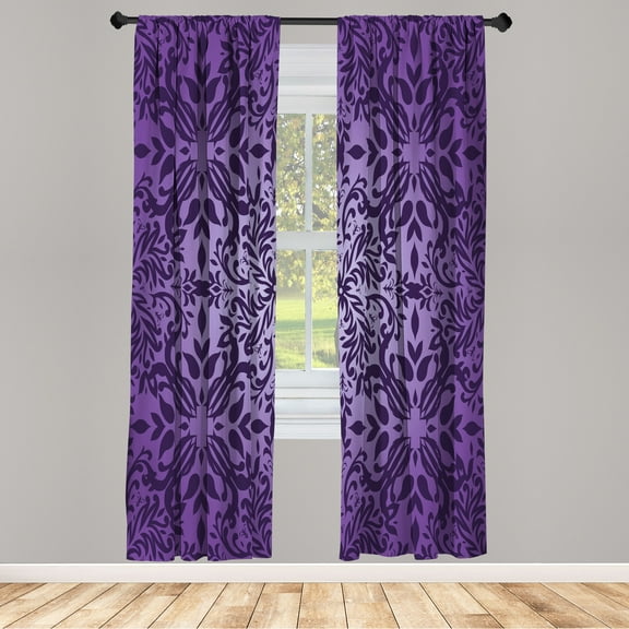 Ambesonne Oriental Curtains, Curly Mandala Flowers Art, Pair of 28"x63", Blue Violet
