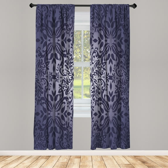 Ambesonne Oriental Curtains, Curly Mandala Flowers Art, Pair of 28"x63", Dark Indigo