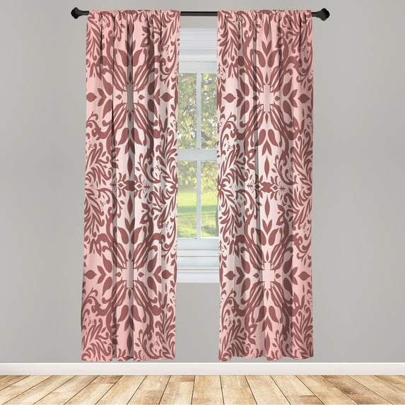 Ambesonne Oriental Curtains, Curly Mandala Flowers Art, Pair of 28"x63", Pale Pink