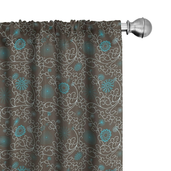 Ambesonne Oriental Curtains, Eastern Lines Swirls, Pair of 28"x84", Brown White Aqua