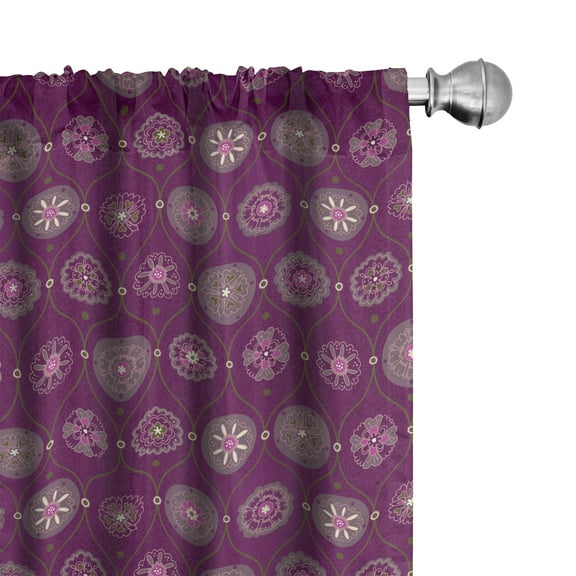 Ambesonne Oriental Curtains, Flourish Ornate, Pair of 28"x95", Plum and Multicolor