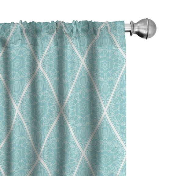 Ambesonne Oriental Curtains, Lacy Flowers in Diamond, Pair of 28"x63", Pale Blue and White