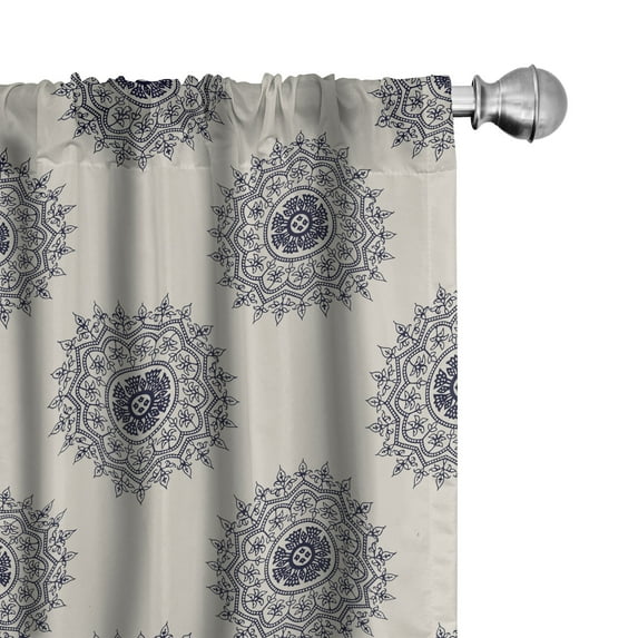 Ambesonne Oriental Curtains, Leafy Medallion, Pair of 28"x84", Grey Yellow Violet Blue