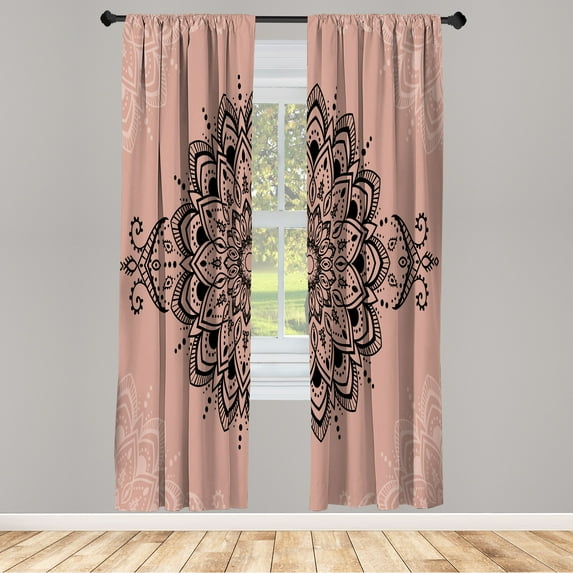 Ambesonne Oriental Curtains, Mandala Art Design Floral, Pair of 28"x63", Dark Forest