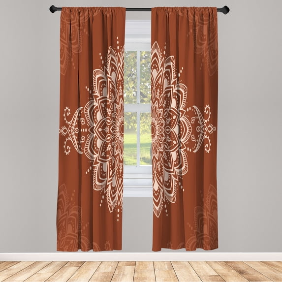 Ambesonne Oriental Curtains, Mandala Art Design Floral, Pair of 28"x63", Redwood Beige