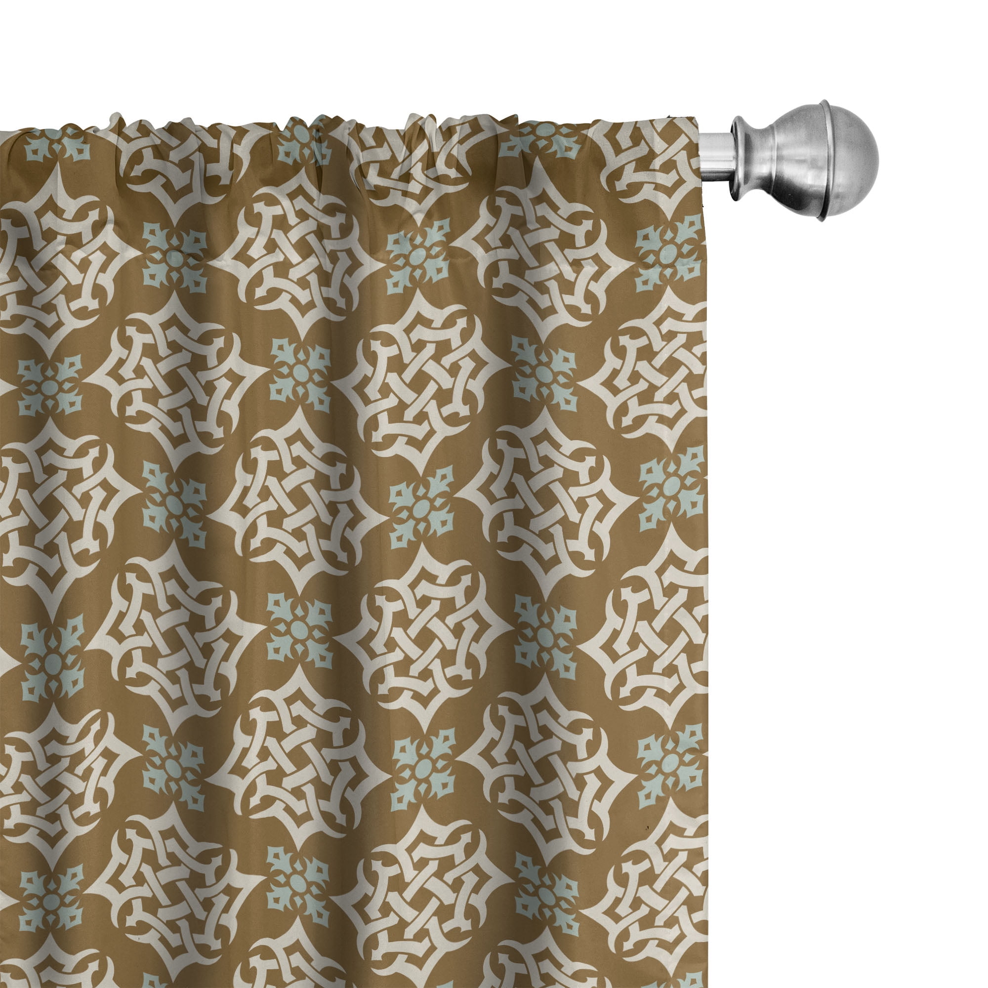 Blue and Tan Polyester Room-Darkening Rod Pocket Curtain Panel Pair