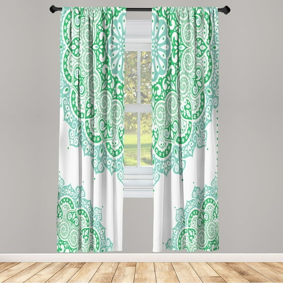 Ambesonne Oriental Curtains, Soft Color Floral Artwork, Pair of 28"x84", Almond Green