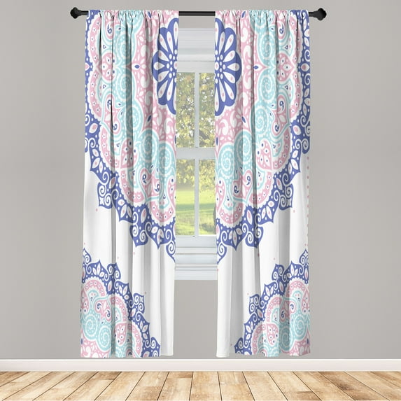 Ambesonne Oriental Curtains, Soft Color Floral Artwork, Pair of 28"x84", Pale Blue