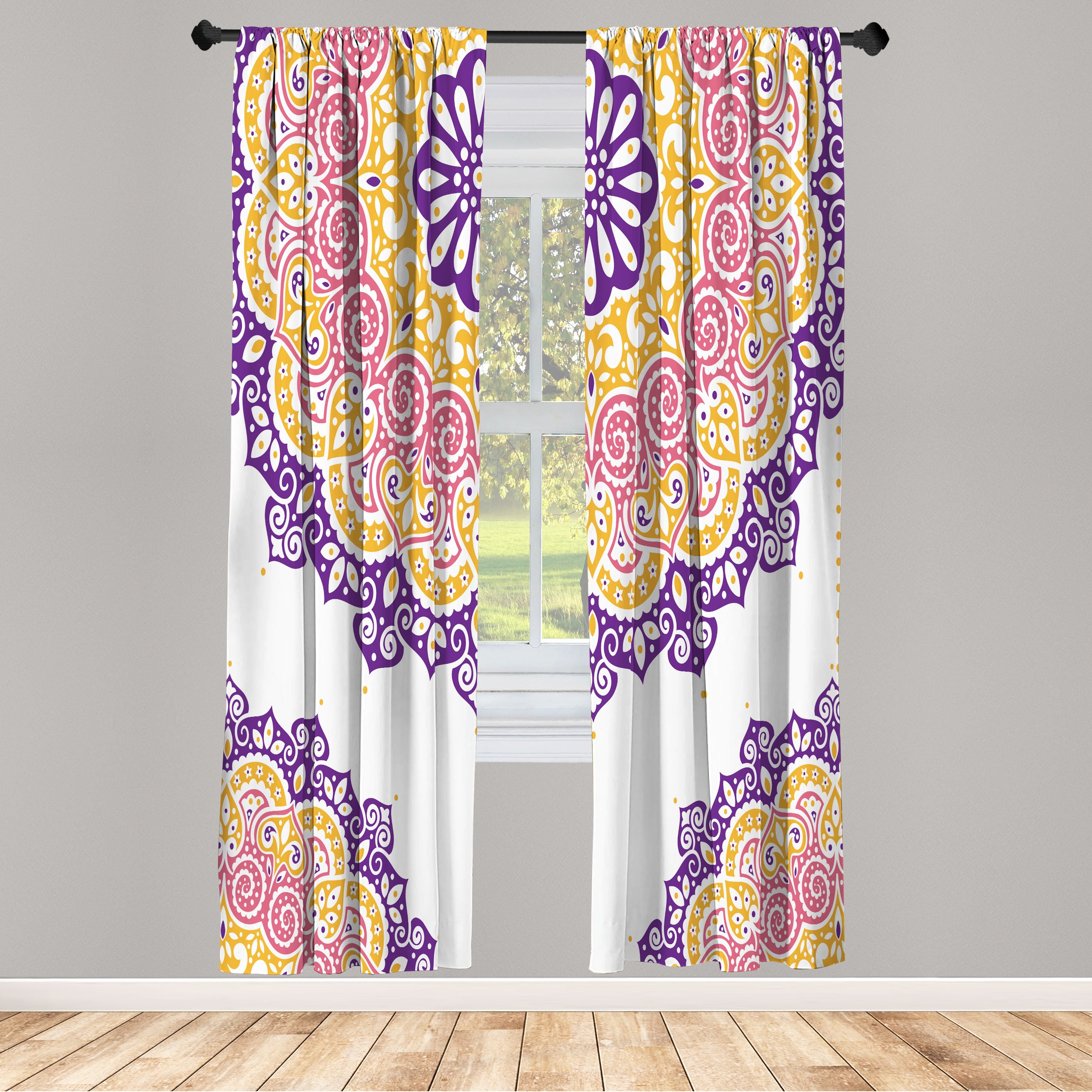 Orange Purple Mandala Print Microfiber Curtain Panels