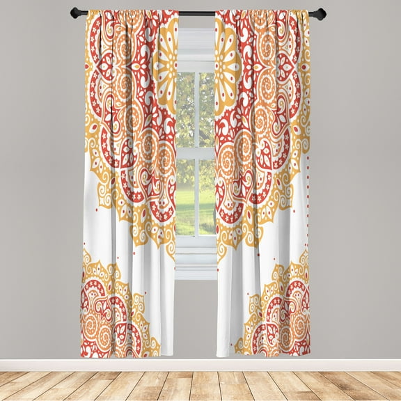 Ambesonne Oriental Curtains, Soft Colors Mandala Print, Pair of 28"x63", Pale Rust