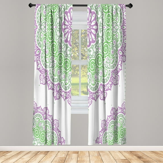 Ambesonne Oriental Curtains, Soft Colors Mandala Print, Pair of 28"x84", Lilac Coconut
