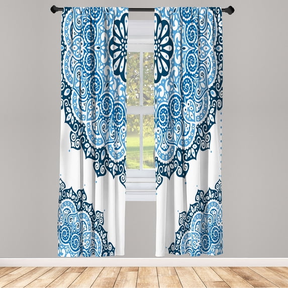 Ambesonne Oriental Curtains, Soft Colors Mandala Print, Pair of 28"x84", Pale Blue