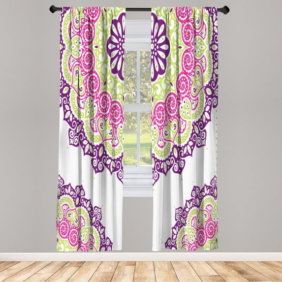 Ambesonne Oriental Curtains, Soft Colors Mandala Print, Pair of 28"x84", Plum Pink