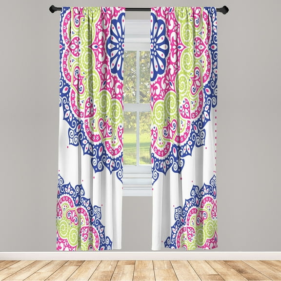 Ambesonne Oriental Curtains, Soft Colors Mandala Print, Pair of 28"x95", Dark Lavender