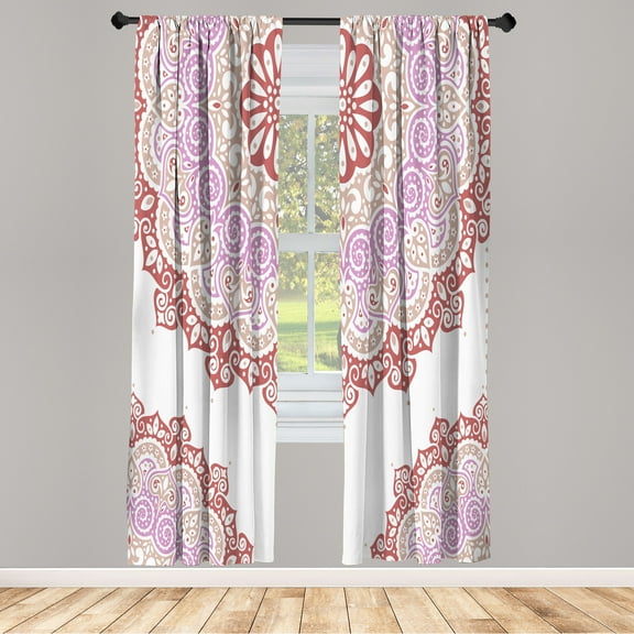Ambesonne Oriental Curtains, Soft Colors Mandala Print, Pair of 28"x95", Eggshell White