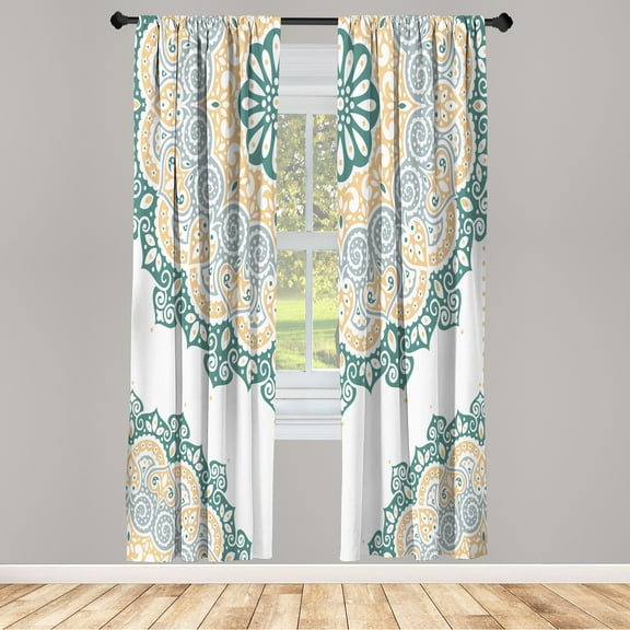 Ambesonne Oriental Curtains, Soft Colors Mandala Print, Pair of 28"x95", Grey Beige