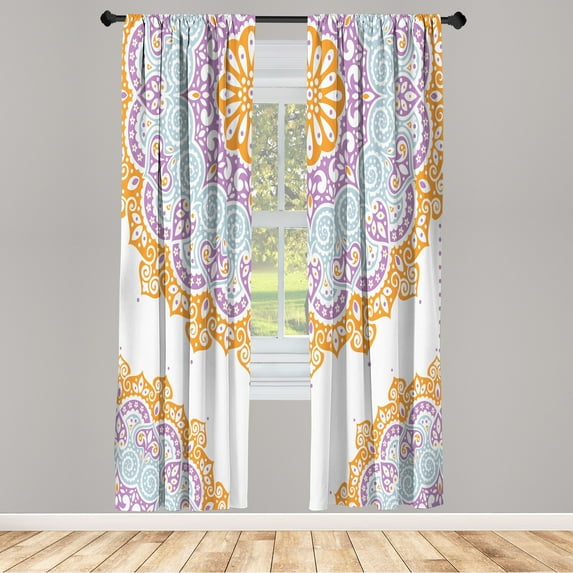Ambesonne Oriental Curtains, Soft Colors Mandala Print, Pair of 28"x95", Orange Lilac