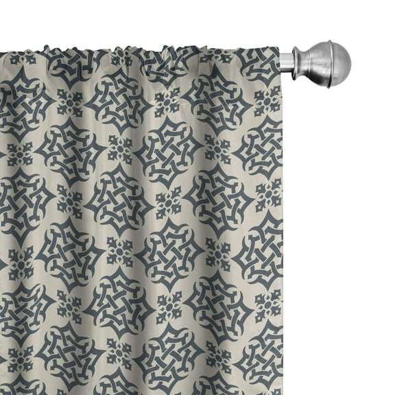 Ambesonne Oriental Curtains, Timeless Eastern Ornate, Pair of 28"x63", Slate Blue Beige
